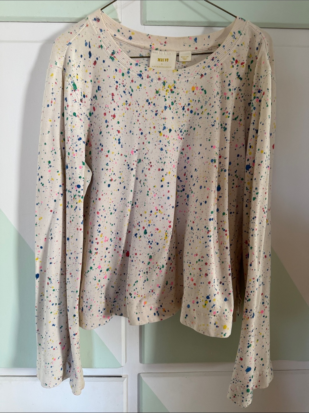 Maeve Cream Speckled Long-Sleeve Sweatshirt with Multicolor Paint Dots